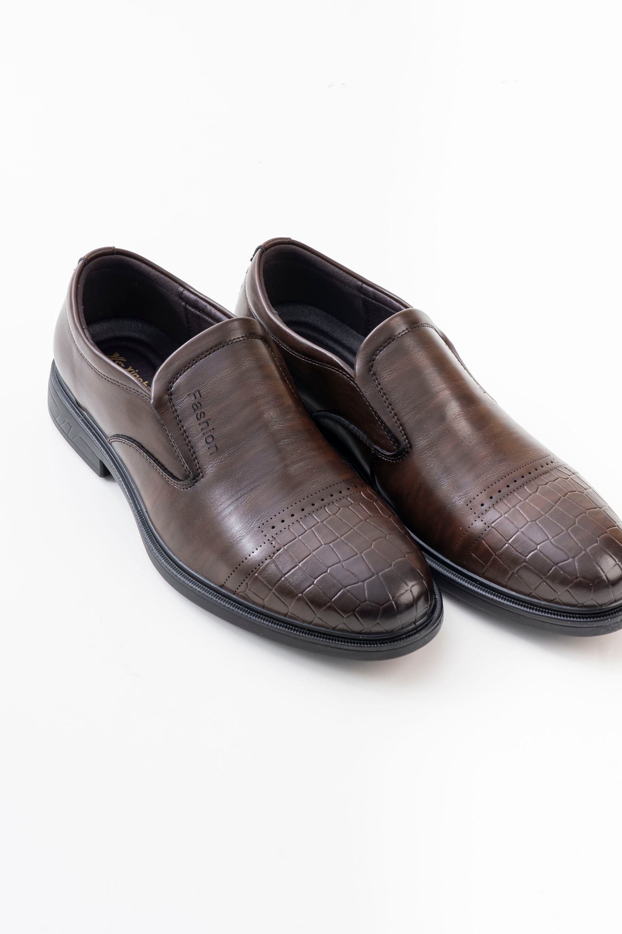 Men's Brown Croc-Pattern Slip-On Formal Shoes