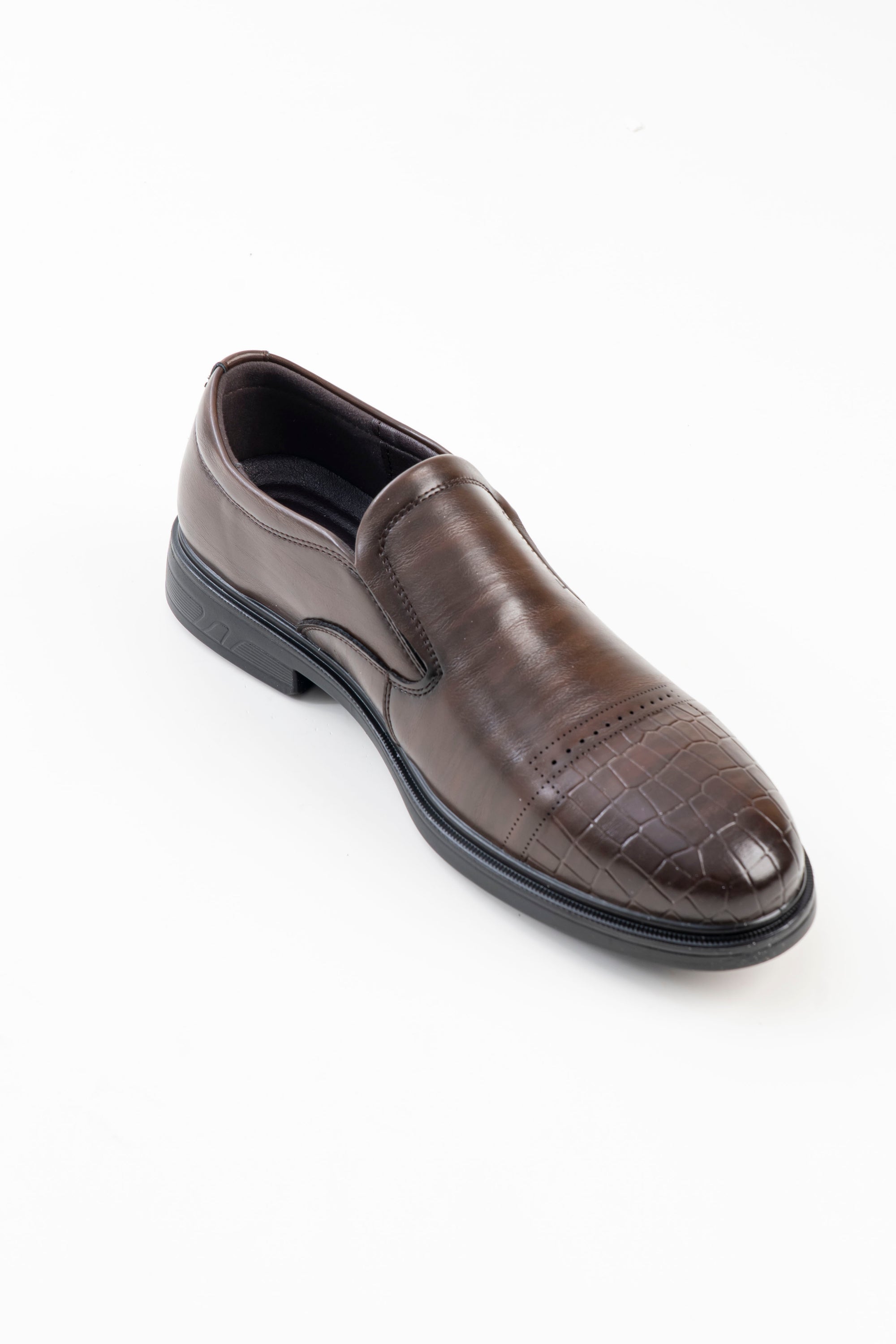 Men's Brown Croc-Pattern Slip-On Formal Shoes