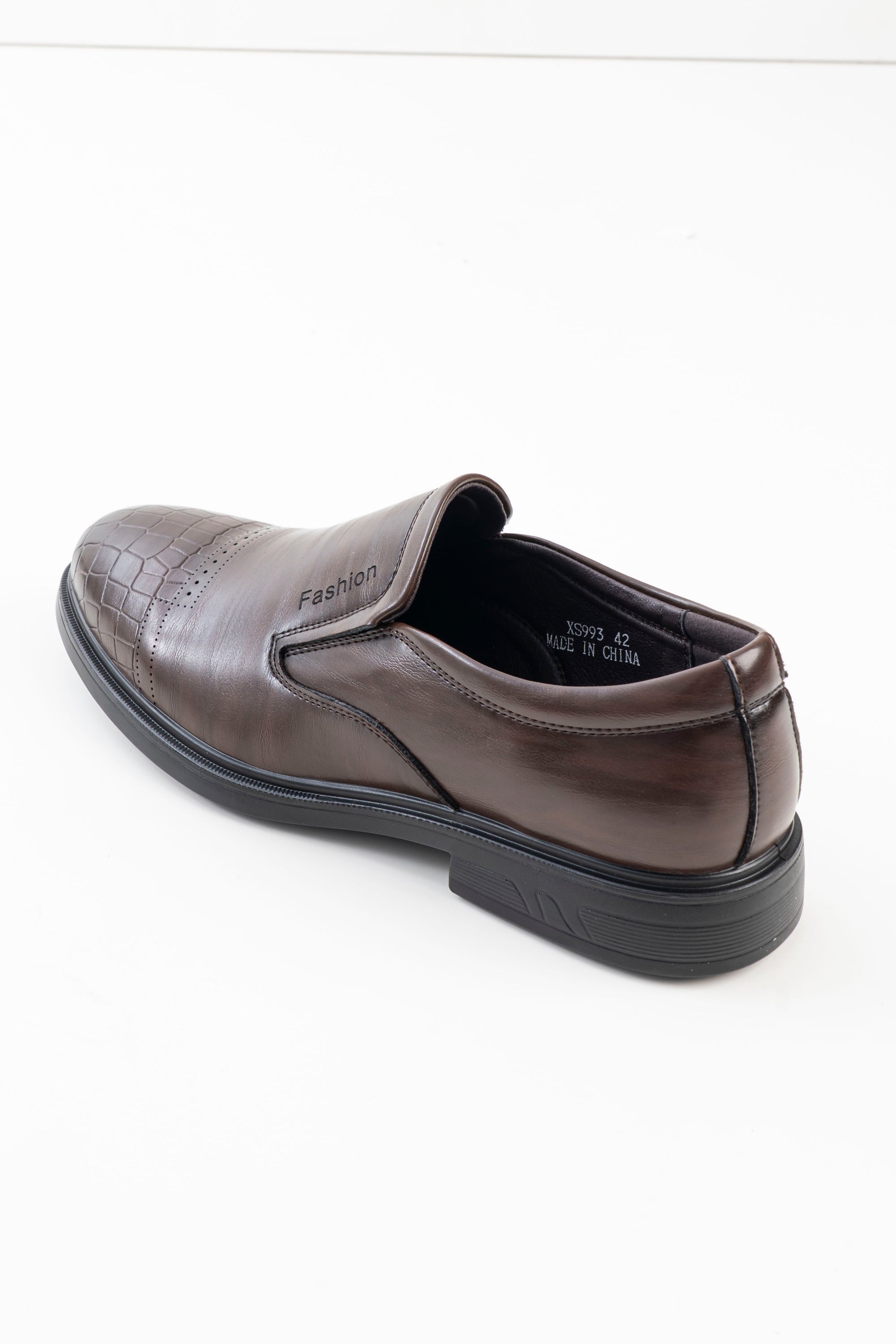 Men's Brown Croc-Pattern Slip-On Formal Shoes