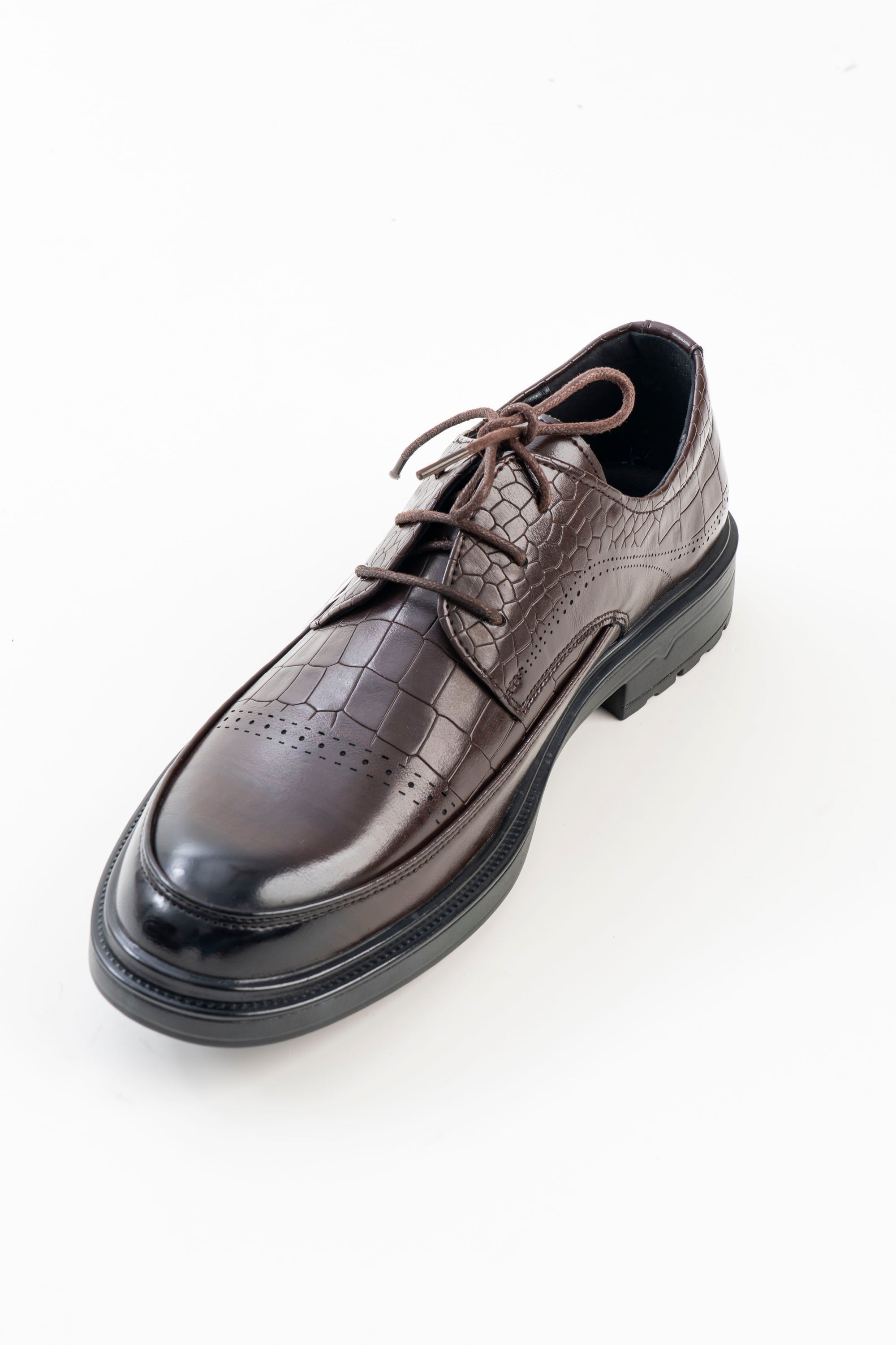 Men's Brown Croc-Pattern Lace-Up Formal Shoes