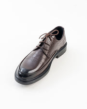 Men's Brown Croc-Pattern Lace-Up Formal Shoes