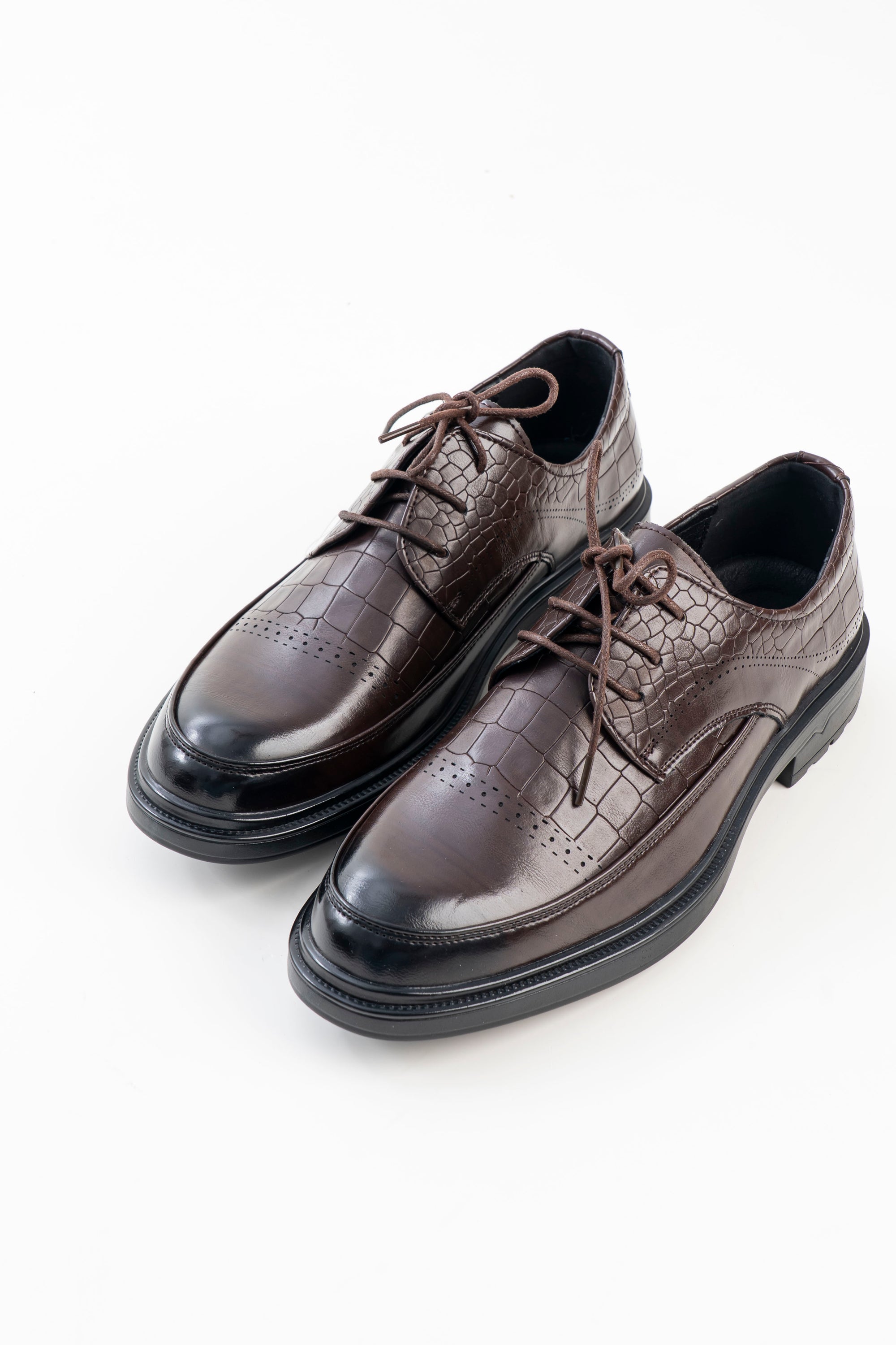 Men's Brown Croc-Pattern Lace-Up Formal Shoes