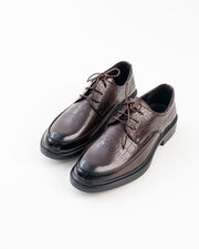 Men's Brown Croc-Pattern Lace-Up Formal Shoes