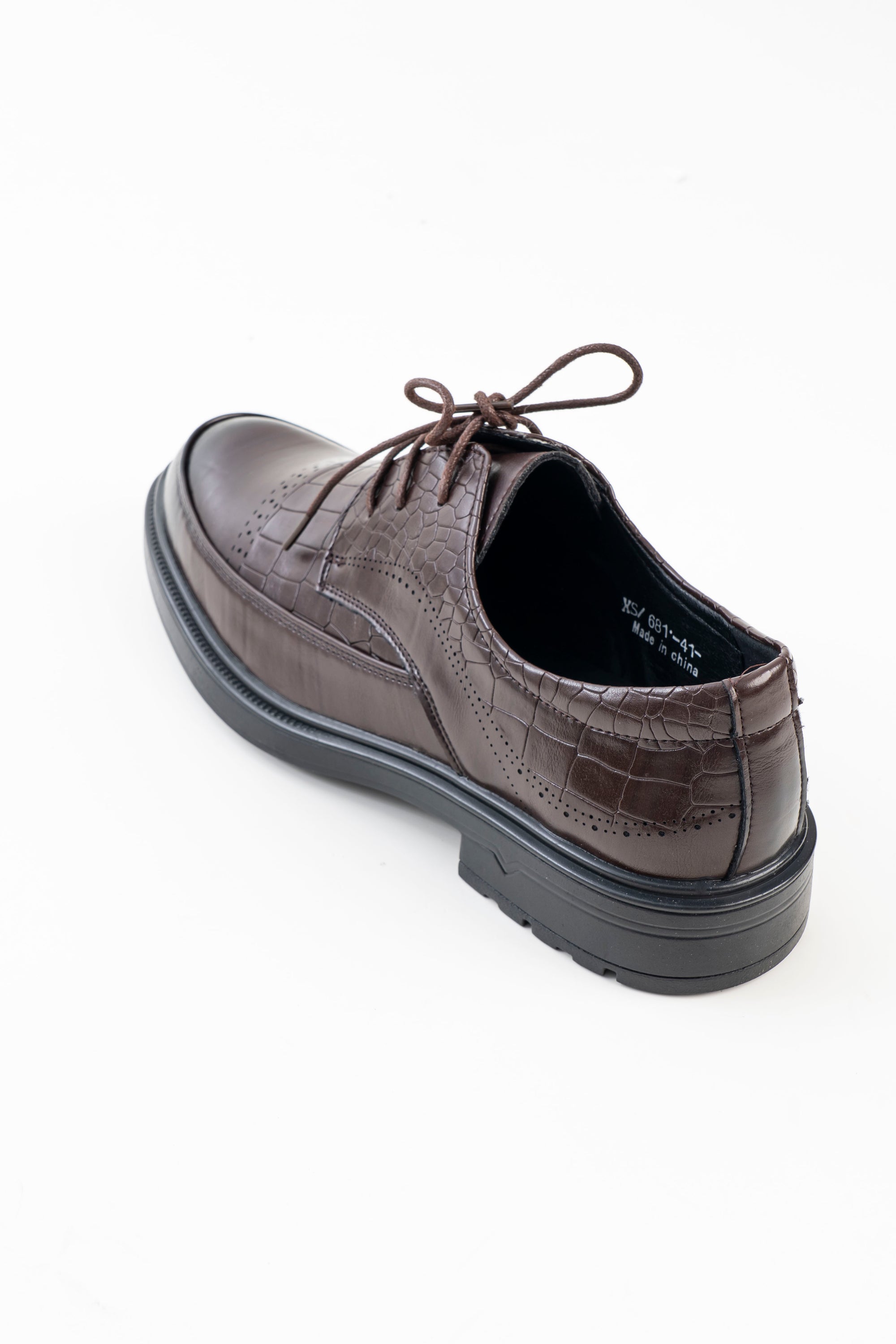 Men's Brown Croc-Pattern Lace-Up Formal Shoes