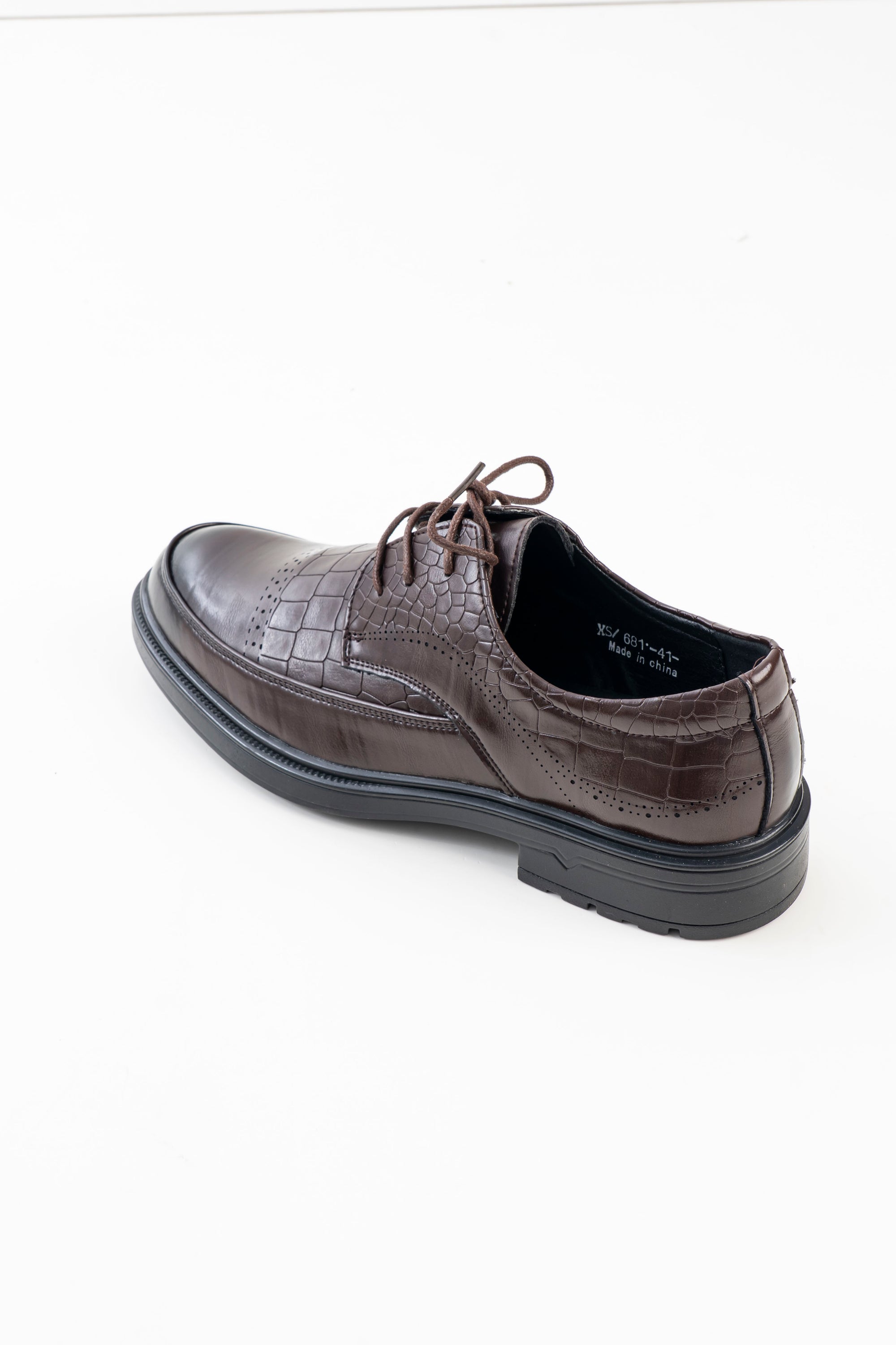 Men's Brown Croc-Pattern Lace-Up Formal Shoes