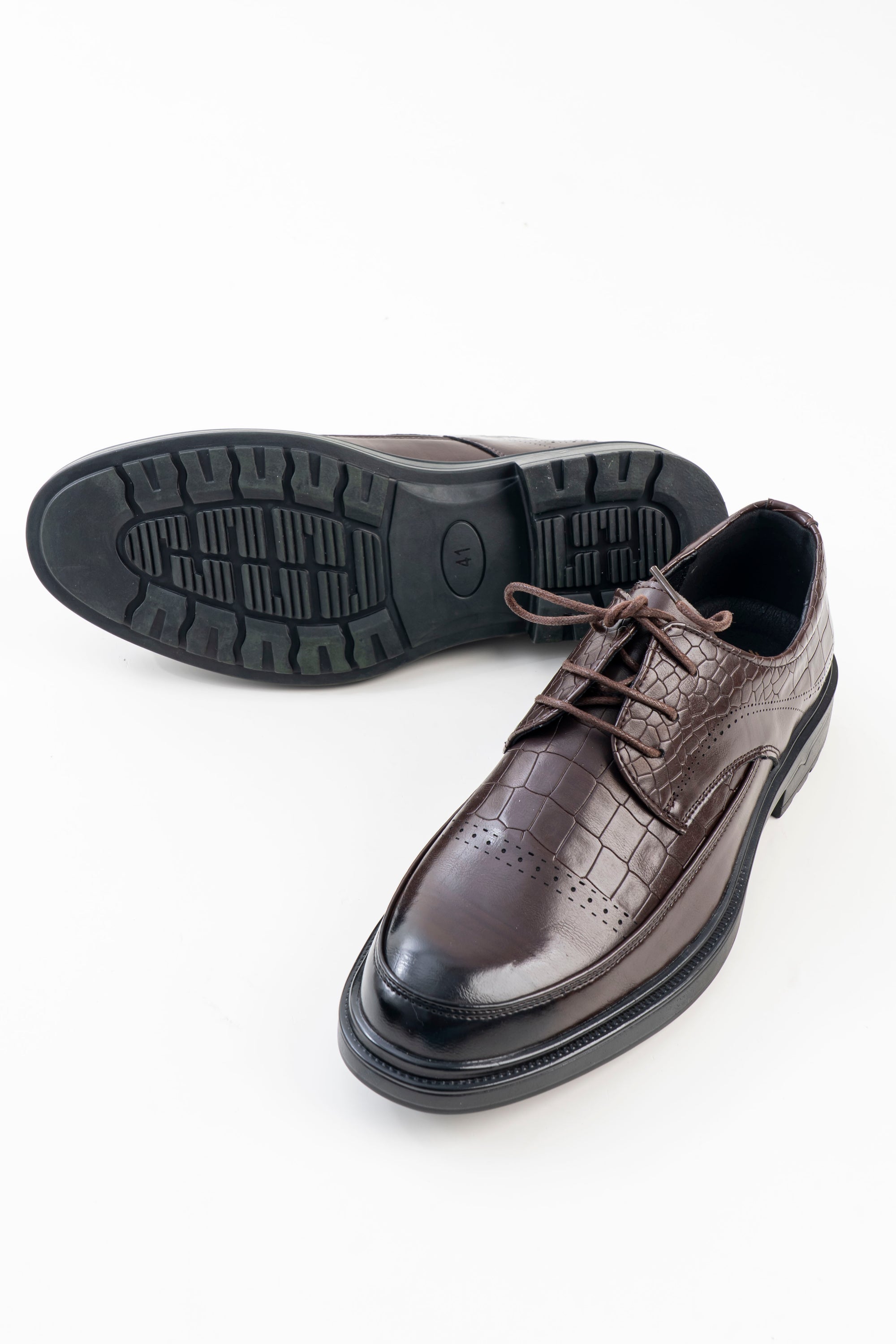 Men's Brown Croc-Pattern Lace-Up Formal Shoes