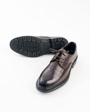 Men's Brown Croc-Pattern Lace-Up Formal Shoes
