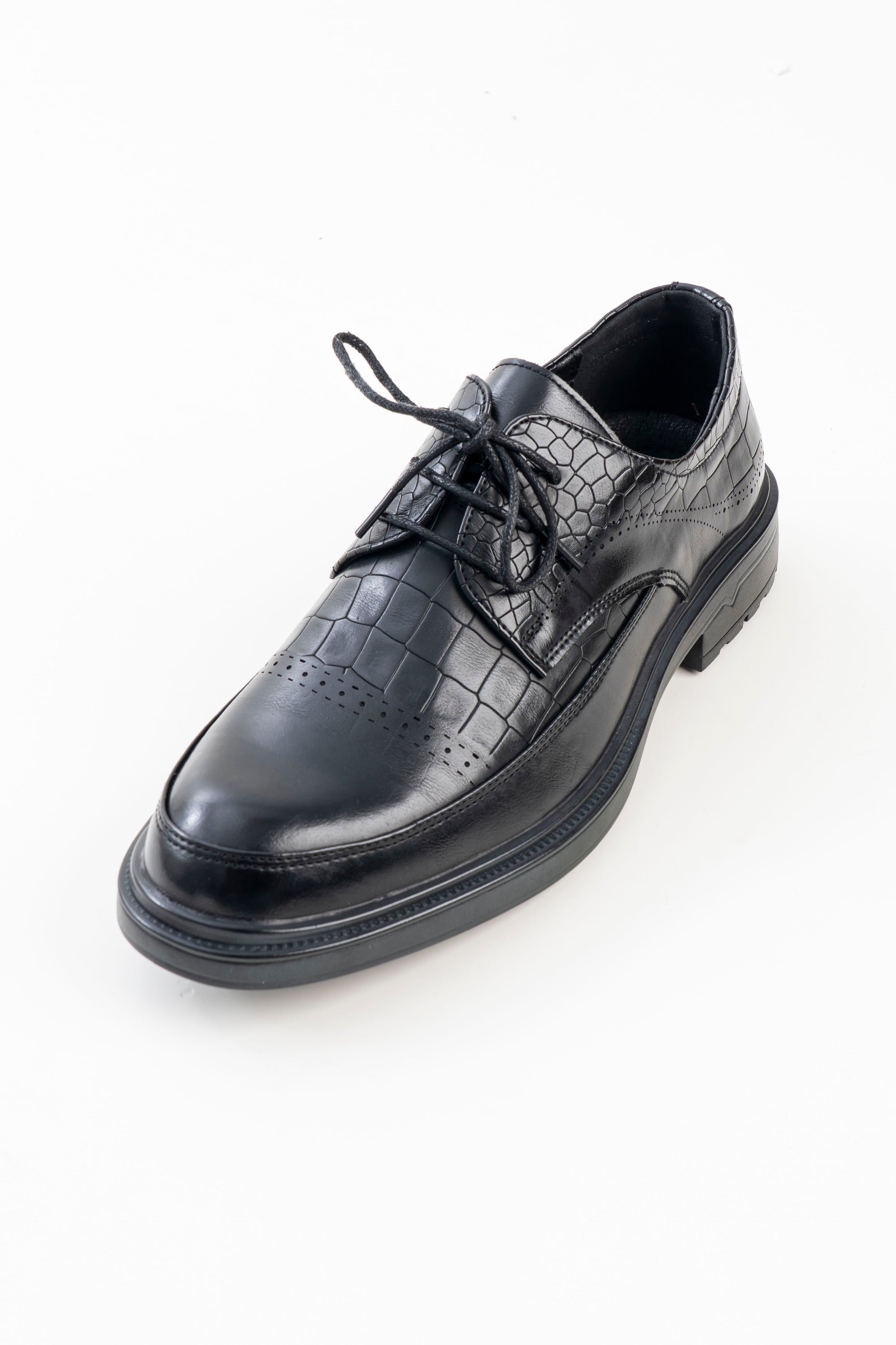 Men's Black Croc-Pattern Lace-Up Formal Shoes