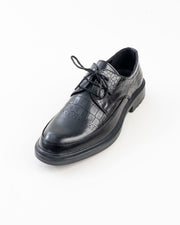 Men's Black Croc-Pattern Lace-Up Formal Shoes