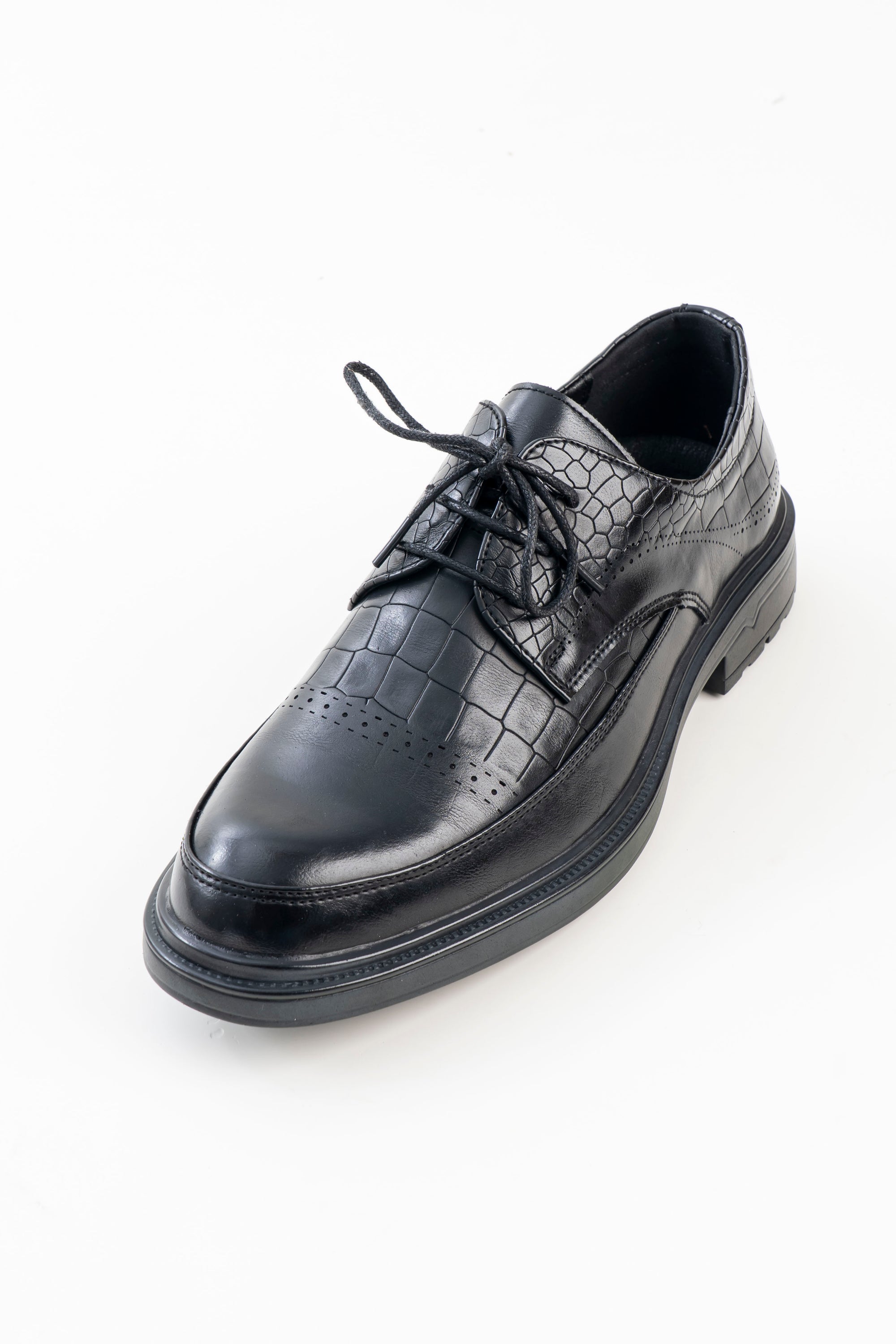 Men's Black Croc-Pattern Lace-Up Formal Shoes