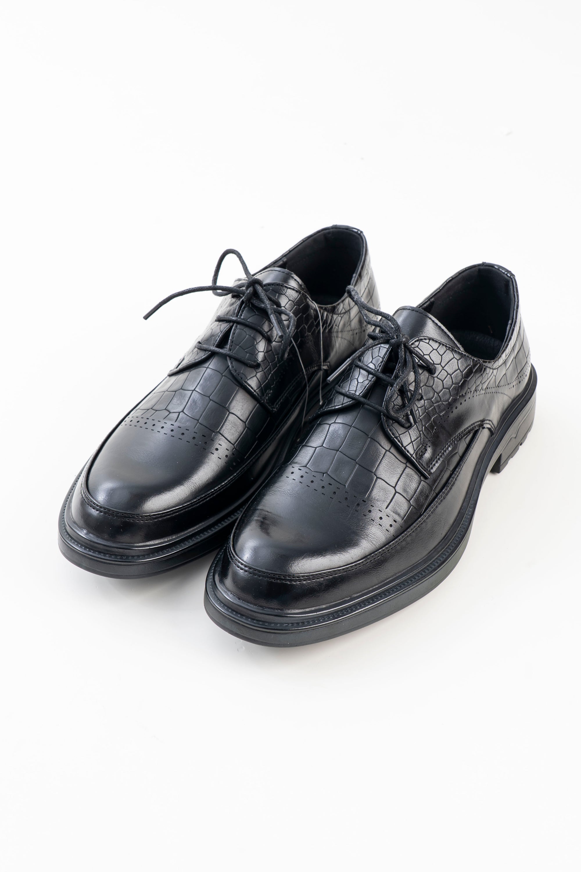Men's Black Croc-Pattern Lace-Up Formal Shoes