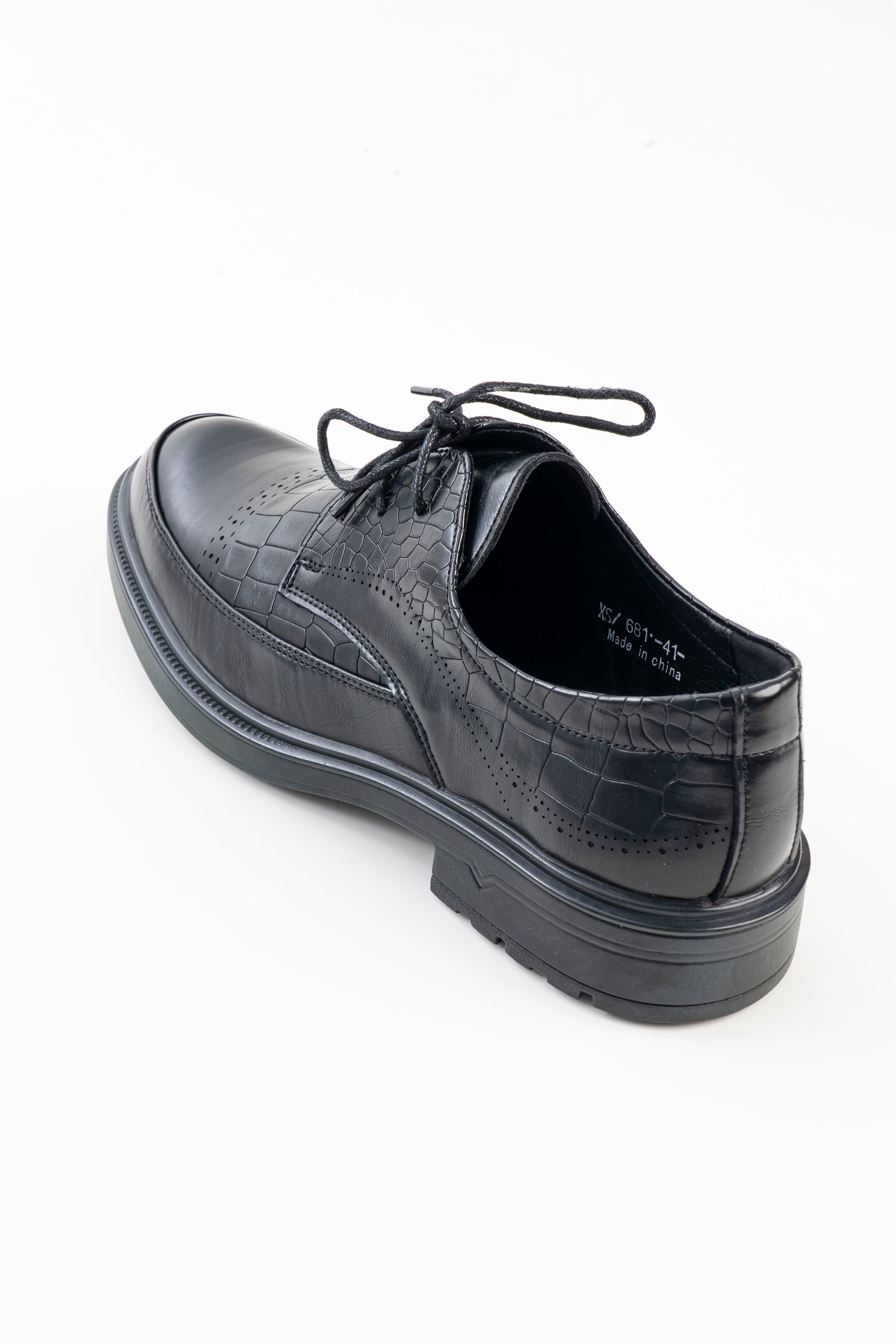 Men's Black Croc-Pattern Lace-Up Formal Shoes