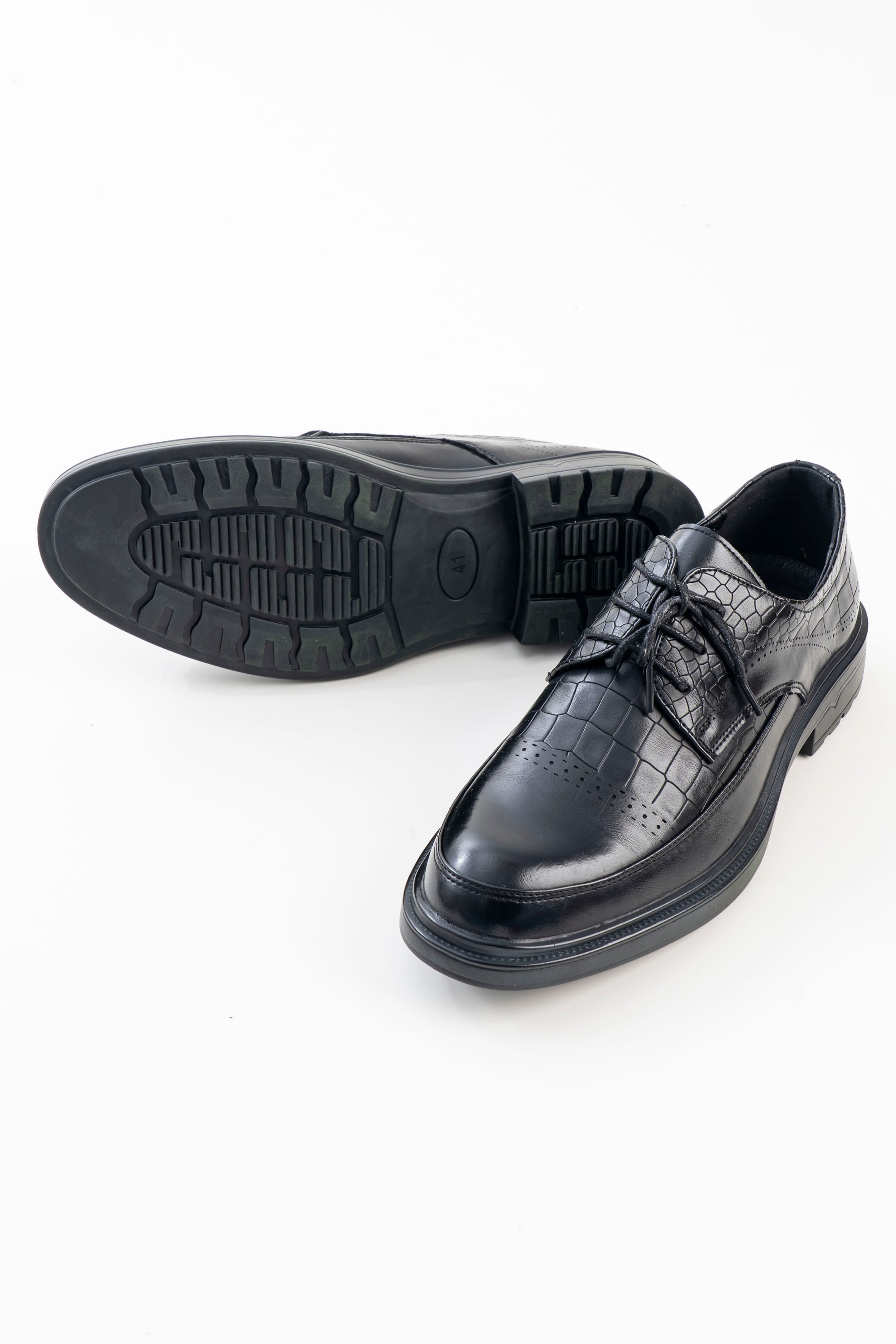 Men's Black Croc-Pattern Lace-Up Formal Shoes
