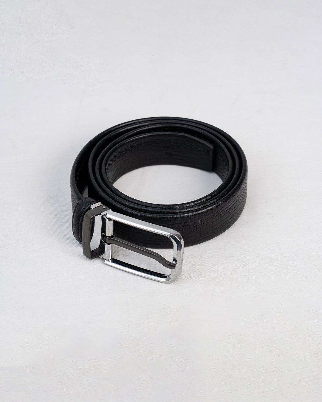 Black Textured Belt with Silver-Tone Buckle