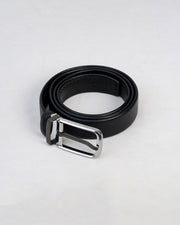 Black Textured Belt with Silver-Tone Buckle