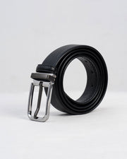Black Textured Belt with Silver-Tone Buckle