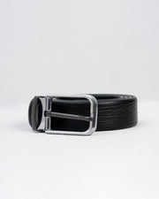Black Textured Belt with Silver-Tone Buckle