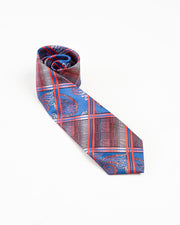 Blue & Red Plaid Paisley Patterned Tie Set