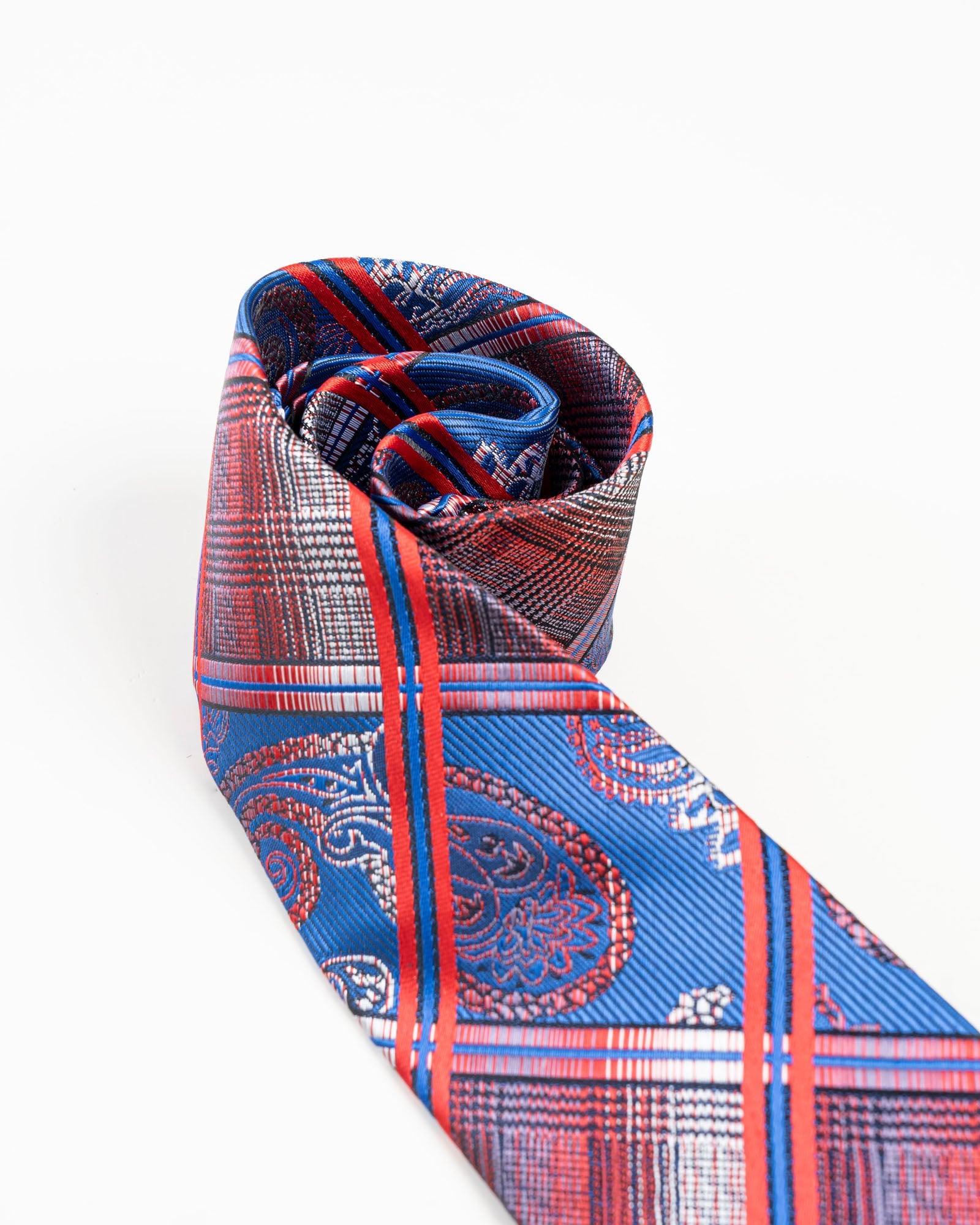 Blue & Red Plaid Paisley Patterned Tie Set