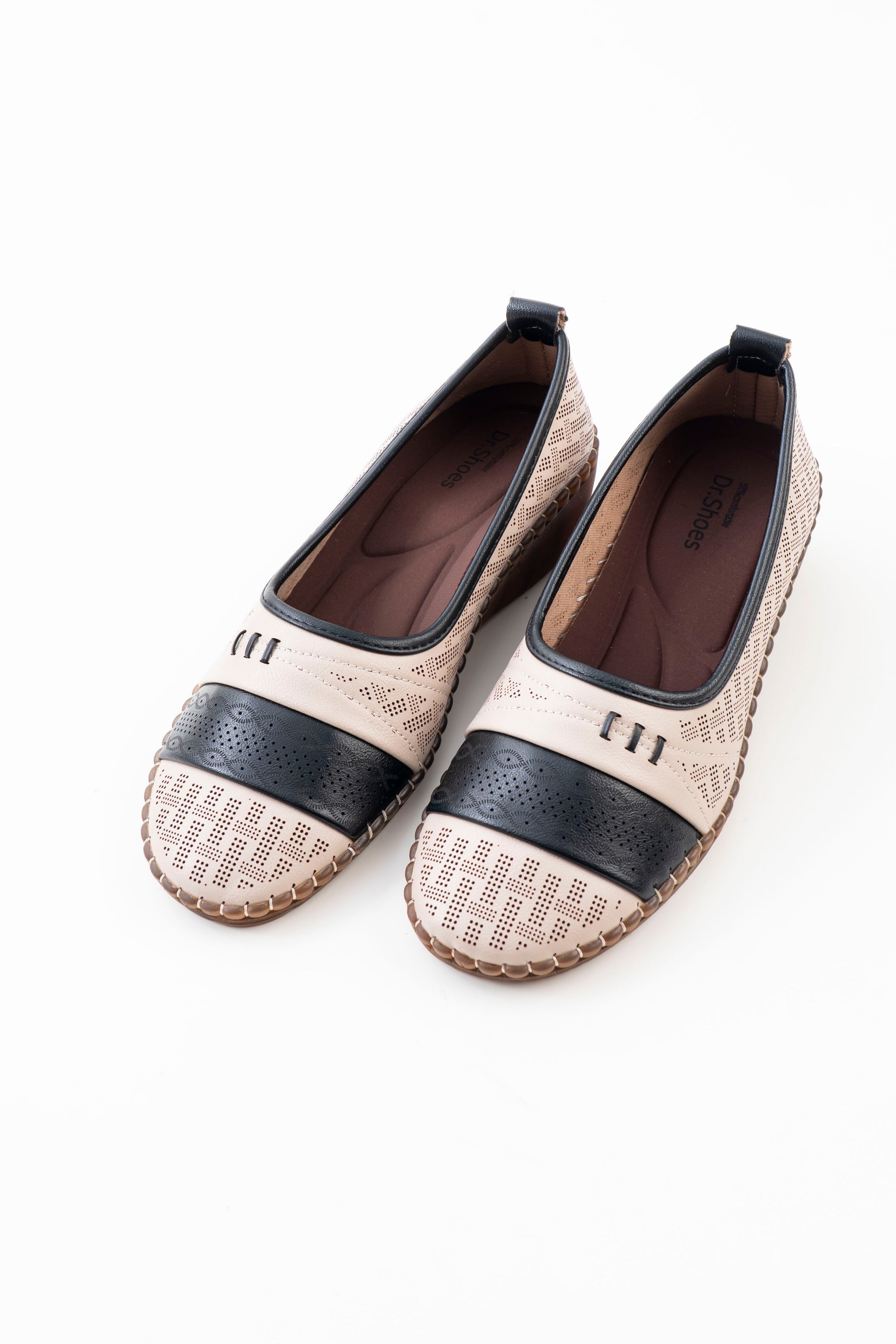 Perforated Wedge Comfort Flat Ladies - Cream