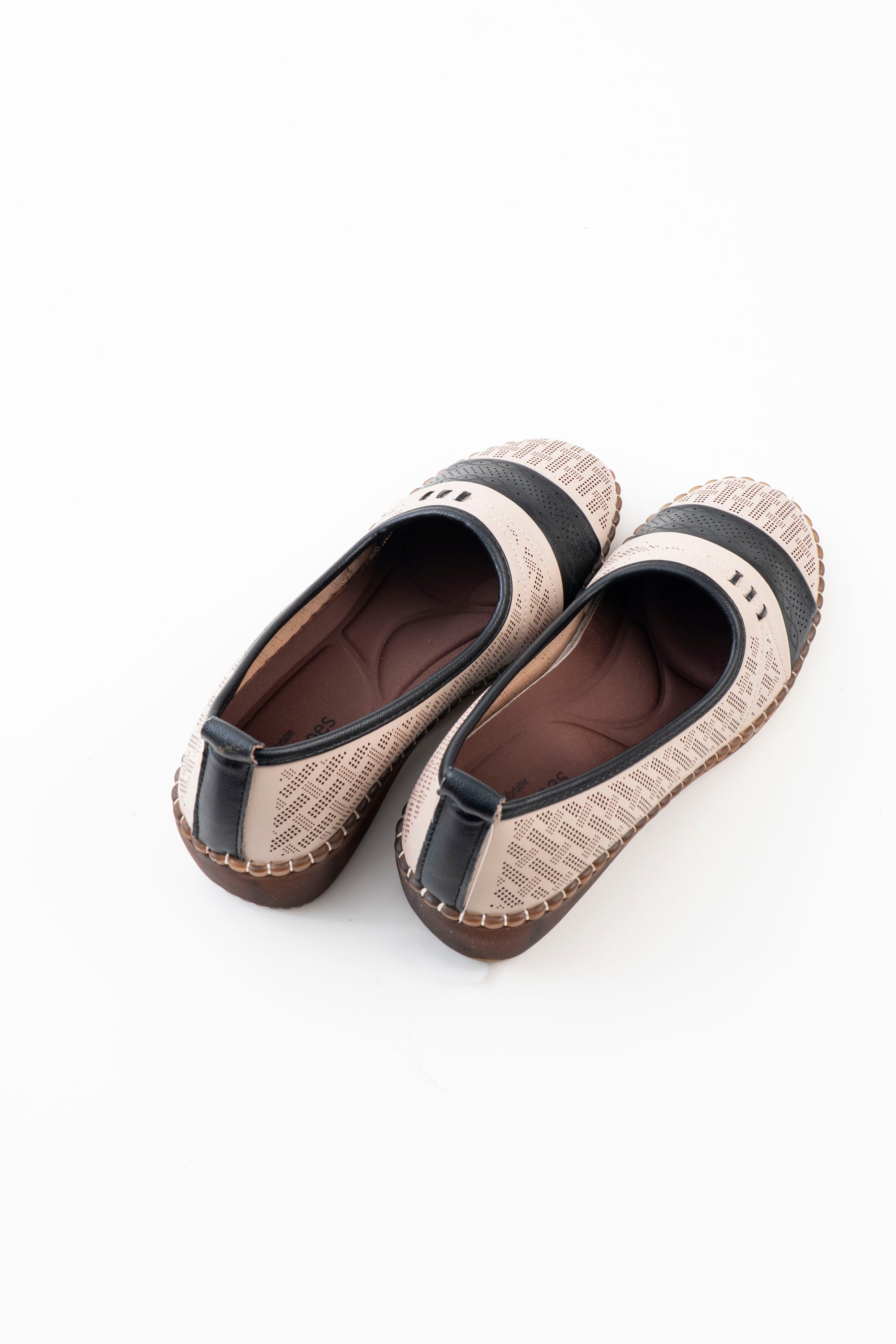 Perforated Wedge Comfort Flat Ladies - Cream