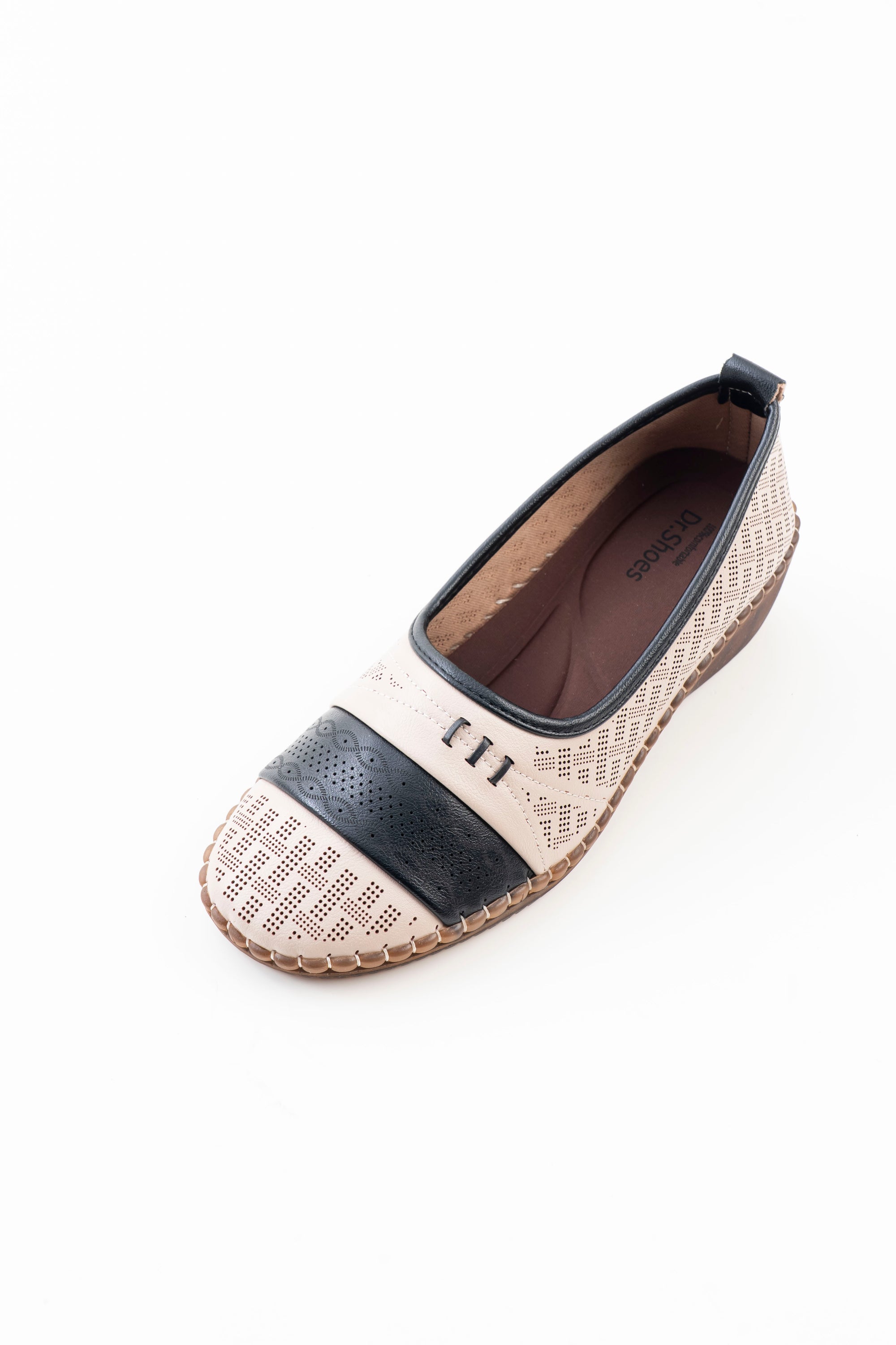 Perforated Wedge Comfort Flat Ladies - Cream