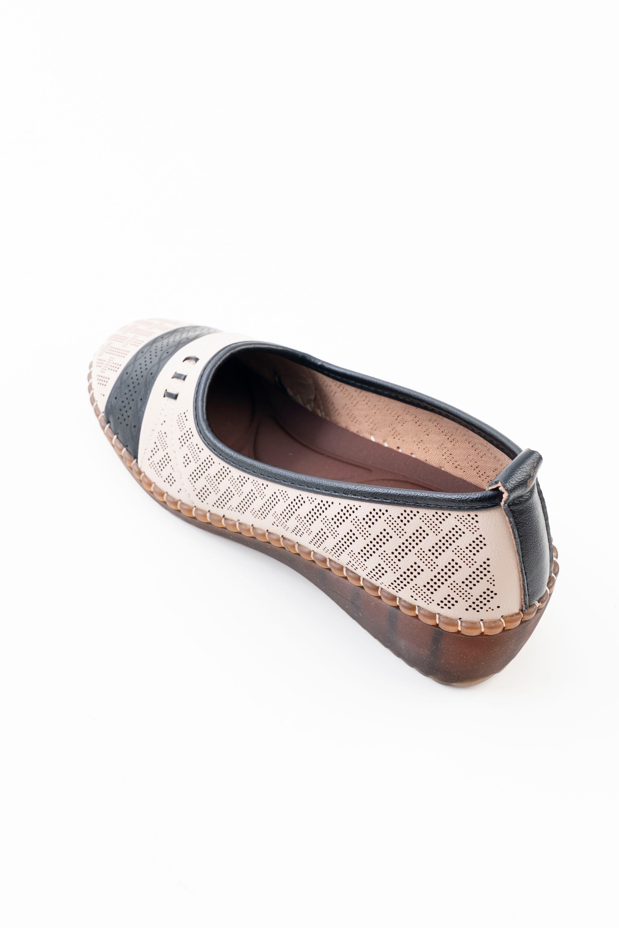 Perforated Wedge Comfort Flat Ladies - Cream