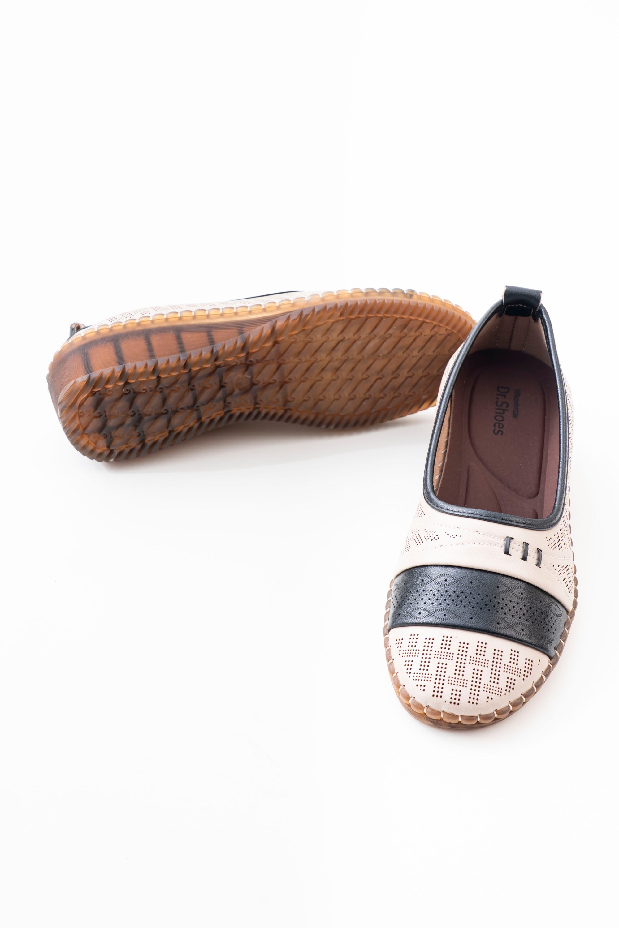 Perforated Wedge Comfort Flat Ladies - Cream