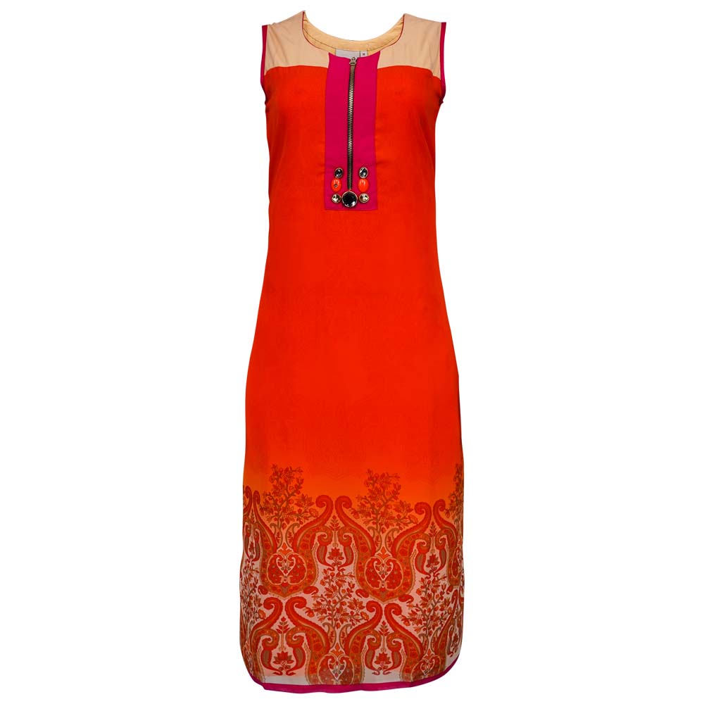 Kurti-45a Ladies Kurti Indian with Unstitched Sleeves - Image 1